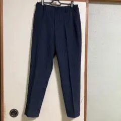 美品　ユニクロ　EZYアンクルパンツ テーパード　ネイビー　ストライプ