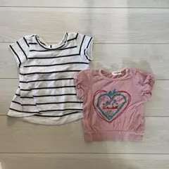 COMME CA ISM 白/黒ストライプ Tシャツ 80