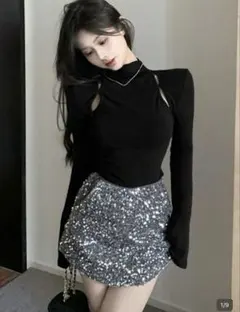 SHEIN 無地 ブラック カットソー ニット tシャツ S