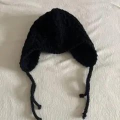 ニット帽 耳あて付き　ブラック　ビーニー