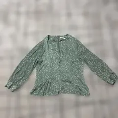 ビューティアンドユース グリーン ドット柄 長袖ブラウス