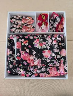 3歳 七五三 着物セット(黒地にピンクの花柄)