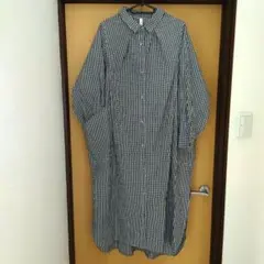 チェック柄 ロングシャツワンピース 長袖フリーサイズ中古