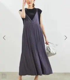 ロペピクニック カシュクールプリーツキャミワンピース グレー