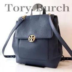 Tory Burchトリーバーチ レザー リュック バックパック ネイビー　美品のサムネイル