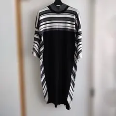 セシカブルー　キング　ストライプデザイン 五分袖ニットチュニックワンピース　40
