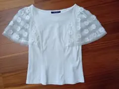 美品■M'S GRACY エムズグレイシー　フラワー刺繍 半袖カットソー白 38のサムネイル