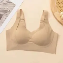 小さく見せるブラ XL ベージュ ノンワイヤー 着痩せ シームレス