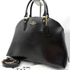 コーチ ショルダーバッグ 2way パテントレザー ブラック 金具ロゴ チャーム
