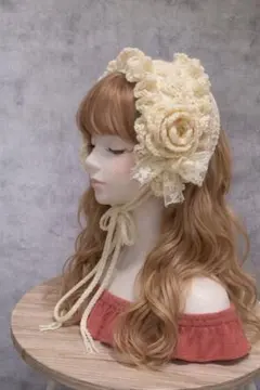 No.35 レースリボン付き かぎ編みフリルヘッドドレス｜ローズモチーフ