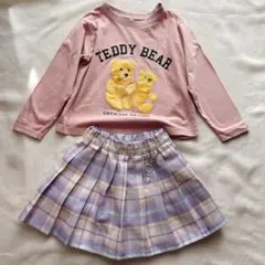 くま長袖カットソー　プリーツスカートセット　120