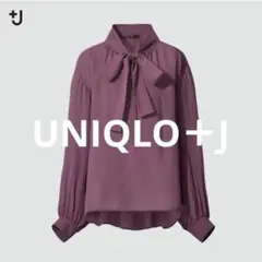 + J UNIQLO JILSANDER シルク100% ボウタイ ブラウス 紫