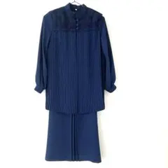 ネイビー プリーツデザイン ワンピース　長袖セット　9号