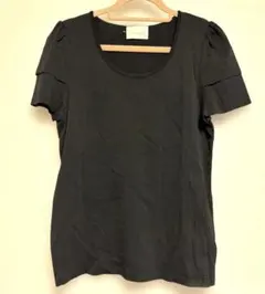 【美品】ハロッズ★袖フリル付き 半袖 ブラック セーター M相当