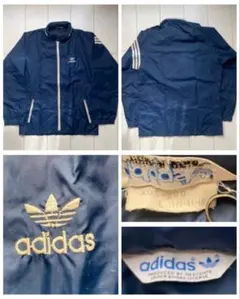 80s old adidas アディダス ナイロン ジャケット NAVY 紺 L
