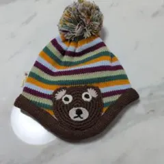 ベビー用ニット帽子（クマデザイン）