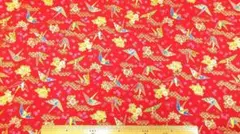 千代紙　折り鶴生地幅110cm×長さ100cm、赤