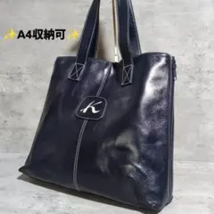 【Kitamura】A4収納可/トート ショルダー バッグ/レザー/ネイビーのサムネイル