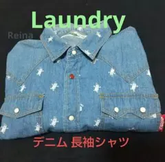 Laundry ランドリー 長袖 デニムシャツ 可愛い キャラ 総柄 綿100％のサムネイル