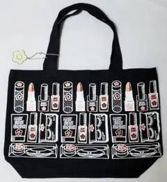マリークワント コスメ柄 黒 トートバッグ　チャーム付き