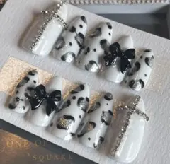 ヒョウ柄 クロス 十字 リボンネイルチップセット