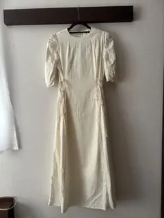 【MOUSSY】マウジー ウエストリボン パフスリーブ ロングワンピース