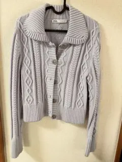ZARA ケーブルニットカーディガン 長袖ライトグレー