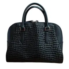 S229:コッコ フィオーレ 2way 黒 クロコダイル風 ハンドバッグ