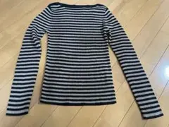 ボーダー長袖ニットセーター ブラックベージュ　Ｍ