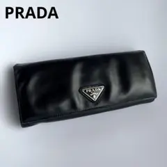 ど*び様 PRADA 札入れ 長財布 BLACK 三角ロゴ サフィアーノ