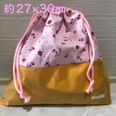 6 巾着袋　体操着袋　給食袋　オムツ袋　いちご　黄色　ピンクのひも　幼稚園