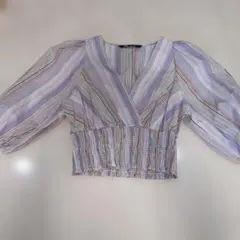 ZARA ストライプ柄 カシュクール 半袖ブラウス Sサイズのサムネイル