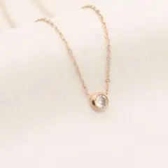 一粒ネックレス ピンクゴールド ジルコニア約4.3mm(0.3ct相当)