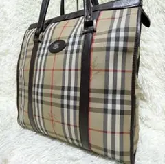 美品✨バーバリー　トートバッグ　ノバチェック　ブラウン　キャンバス　A4収納