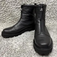 【美品】卑弥呼 レザー 黒 ブーツ フロントジップ 厚底 撥水レザー