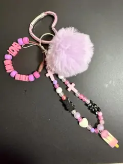 カラフルファーストラップ ハート型カラビナ付き　ピンク✖︎パープル