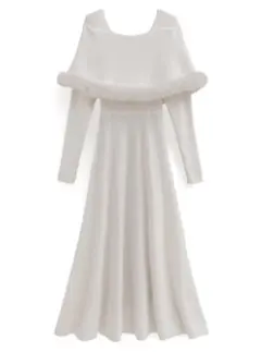 ファーケープ風オフショルニットワンピース