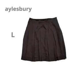 【アリスバーリー】スエード プリーツ ひざ丈スカート 茶 L 大きいサイズ