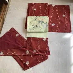 洗えるお着物　茶色に梅や桜　小紋