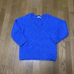 ZARA Vネック ニット レース切り替え ブルー