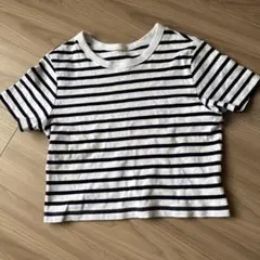 GU ストライプ クロップドTシャツ 半袖