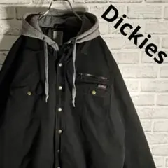 US古着☆Dickies フード付中綿ジャケット ワークシャツ 重ね着 黒 XL