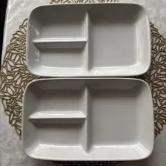 ⭐️仕切り付きホワイト陶器プレート2枚セット⭐️