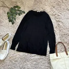 5845❃ブルースープ/長袖ニット/セーター/薄手/透け感/ロング/ブラック/M