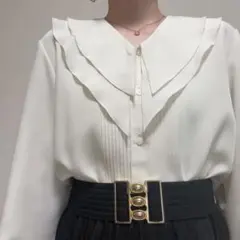 ビッグカラー ブラウス フリル襟 ピンタック 長袖 レトロ ガーリー 韓国系のサムネイル