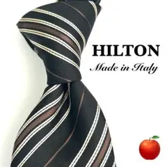 ✨美品✨ヒルトン　ネクタイ　ブラック　ブラウン　ストライプ　シルク　イタリア製