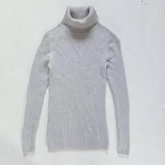 無印良品 ウール100% リブニットタートルネ ック M グレー