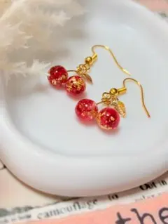 ハンドメイド 押し花 さくらんぼ ピアス
