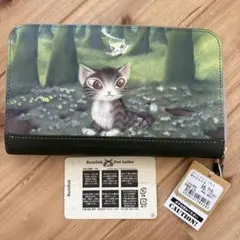 ジャンク品　Watchfield 猫イラスト 長財布　緑　みどりのサムネイル