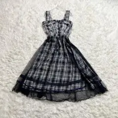 axes femme POETIQUEワンピース チェック 金ボタン チュール